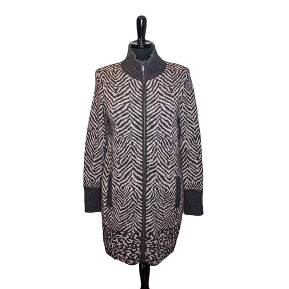 Kinross Sweaters - Kinross Cashmere Cardigan Jacket Sweater Full Zip Animal Print Knit Gray…